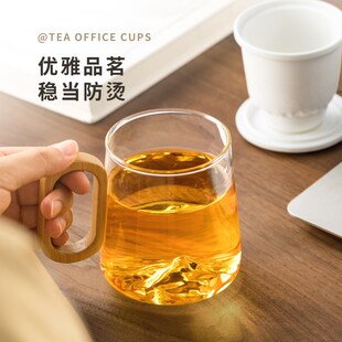 泥印高档玻璃茶杯带把茶水分离男款大容量女款带盖办公室水杯定制