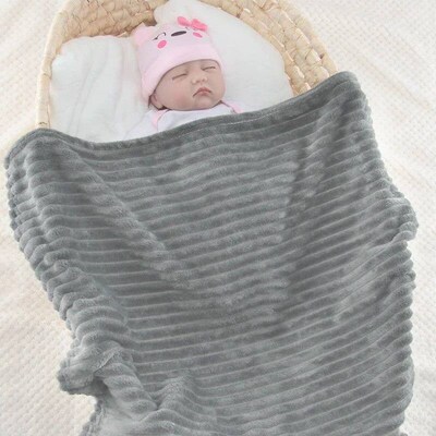Thick solid color flannel baby striped baby blanket swaddle