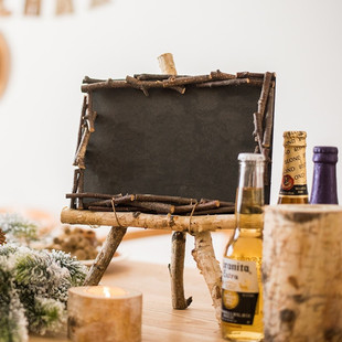 饰摆件道具咖啡馆吧台幼儿园装 装 饰拍摄道具 支架式 原木小黑板挂式