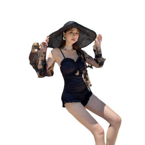 New Hot Spring Swimsuit Womens Small Chest Retro Gather to