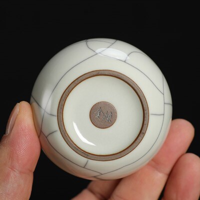 哥窑青瓷叶金炼手工月白釉开片茶杯陶瓷功夫茶具捧杯主人杯可养线