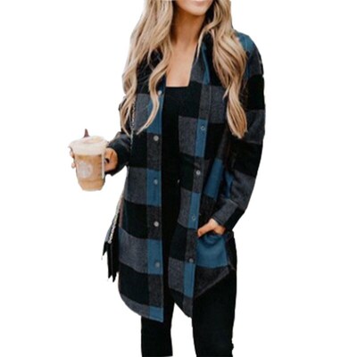 long Blouse Tops For Women Shirts Clothes Shirt plaid winter