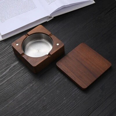 1pcs Solid Wood Ashtray with Leak-proof Lid Creative Modern