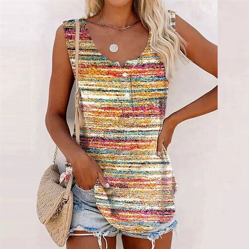 Women Sleeveless Printed Vest Tank ops Ladies Summer Casual