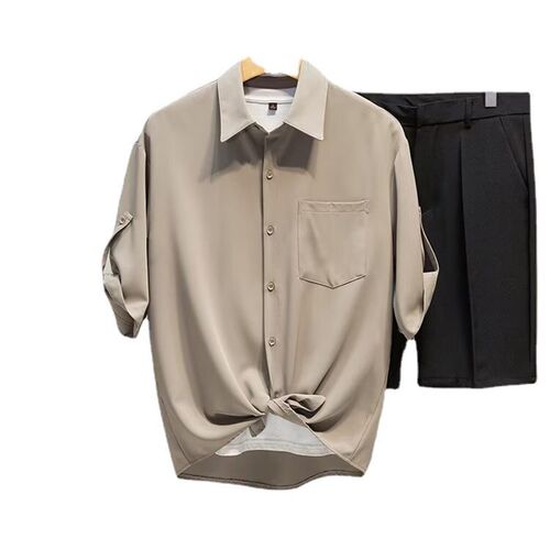 Summer Ice Silk Short-sleeved Shirt Mens Ins Fashionable Pl