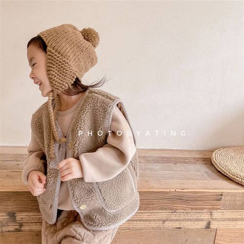 Winter Warm Kids Vest Solid Baby Sleeveless Lamb Wool Coat C
