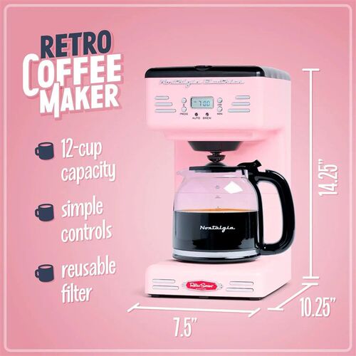 Retro 12-Cup Programmable Coffee Maker With LED Display, Aut