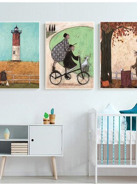 Vintage Nordic  Abstract Landscape Love Dogs Pet   Wall Art