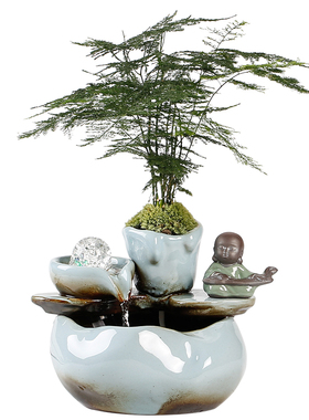 流水摆件创意家居水景办公室桌面开业礼品招财水车循环水客厅生财