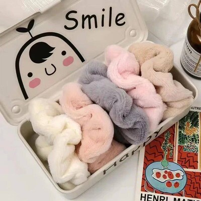 Warm Soft Hair Scrunchies Furry Elastic Hair Band Women Girl