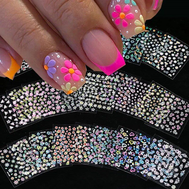 3D Colorful Flowers Cherry Blossoms Rose Daisy Nail Decals 2