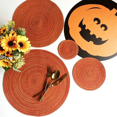 4pcs Round Table Mat Woven Ramie Placemats Anti Slip Dining