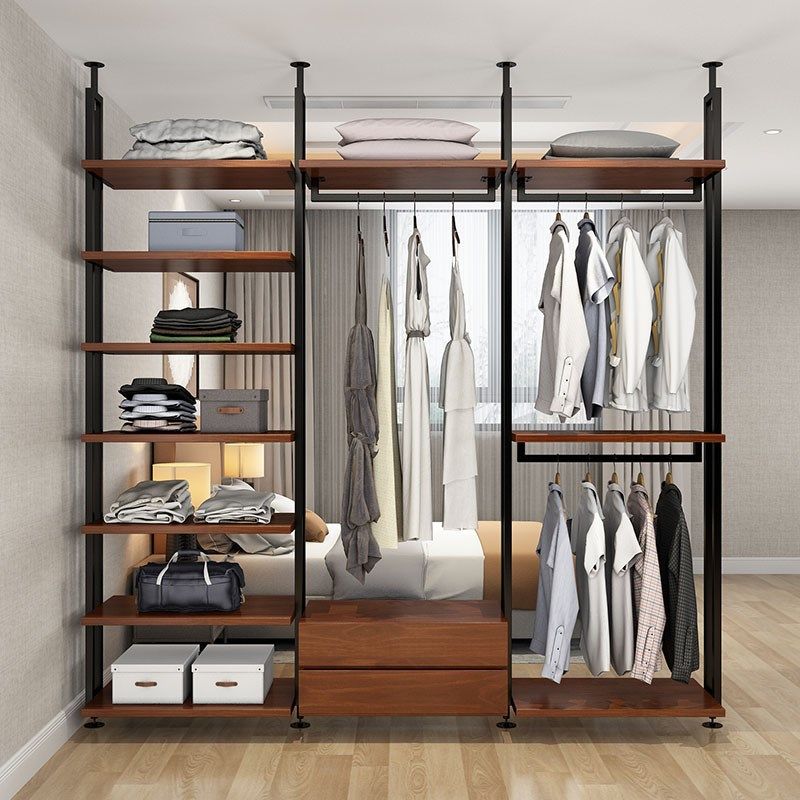 开放式衣柜铁艺步入式衣架实木挂墙金属衣帽间落地顶天立地挂衣架,住宅家具,衣帽架,淘宝优惠券,粉丝福利购,淘宝优惠卷