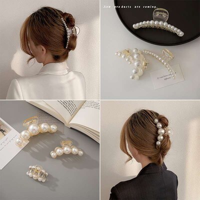 New Elegant Pearl Grab Clip Back Head Big Small Hair Grab El