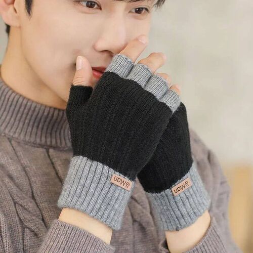 2Pairs Men Winter Fingerless Half Finger Knitted Gloves Offi