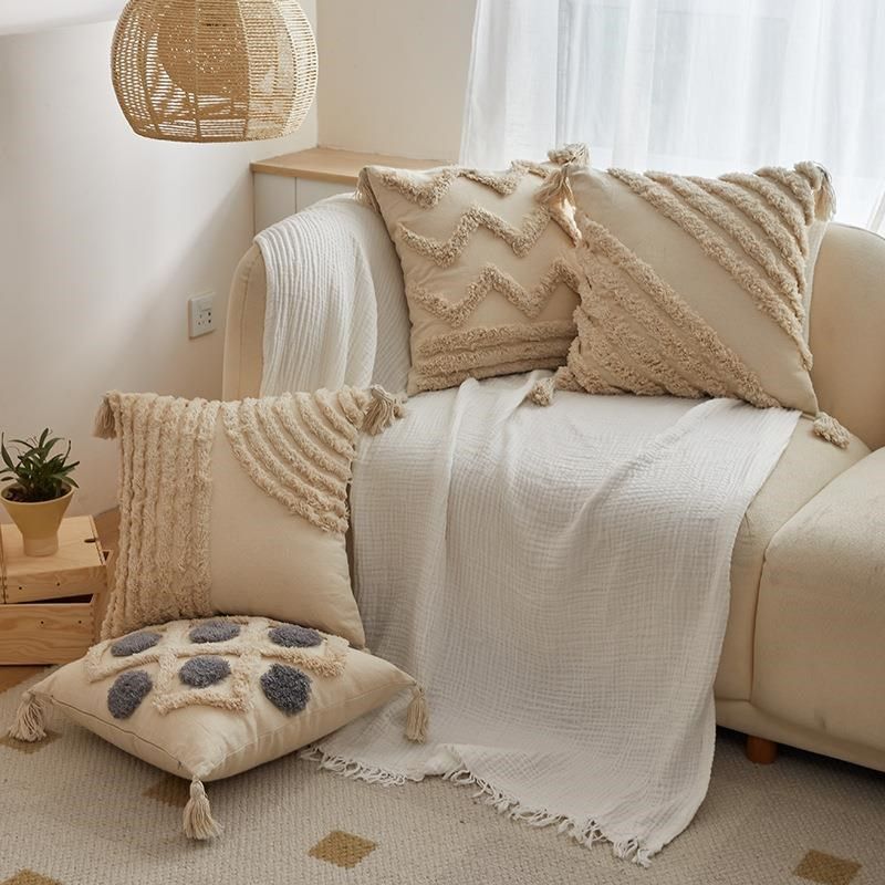 秋冬新款簇绒流苏侘寂波西米亚风抱枕靠枕靠垫沙发客厅毛绒抱枕,居家布艺,抱枕被,淘宝优惠券,粉丝福利购,淘宝优惠卷