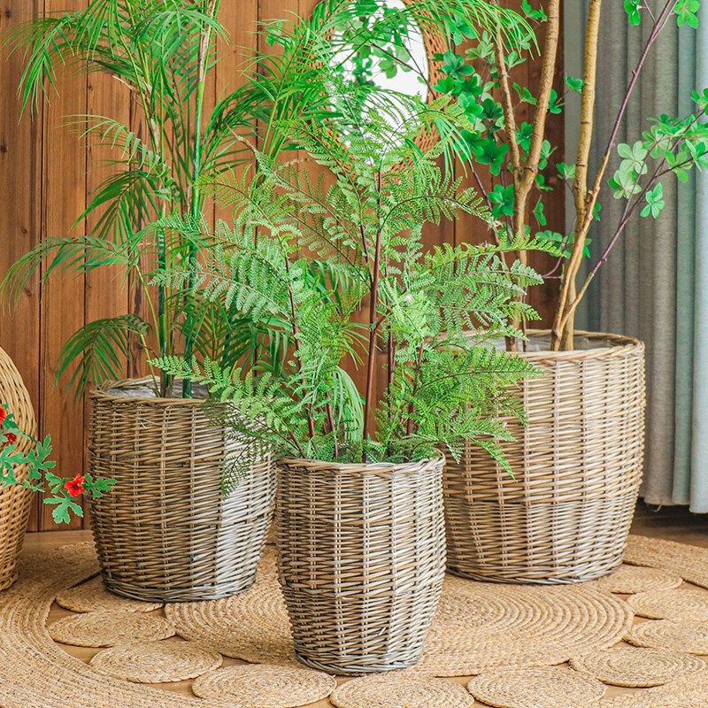 柳编大花盆复古做旧编织花篮绿植大套盆花园酒店民宿商场店铺装饰
