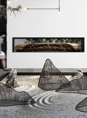 中式铁艺假山落地摆件酒店大堂室内楼梯口金属装饰别墅软装工艺品