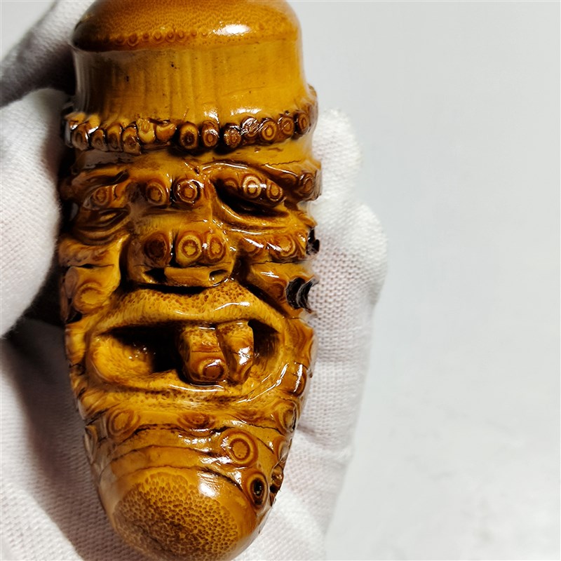 精品天然竹根随行雕刻怪脸罗汉头手把件一把抓纯手工竹根雕实心竹