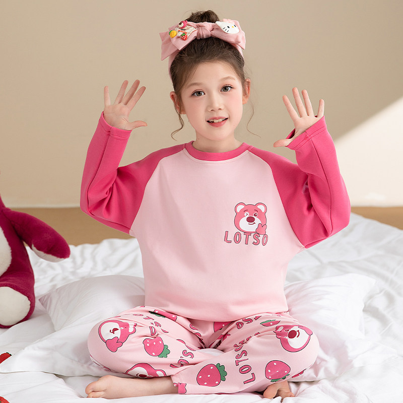 女童睡衣纯棉长袖长裤薄款春秋中大童卡通儿童宝宝家居服亲子套装