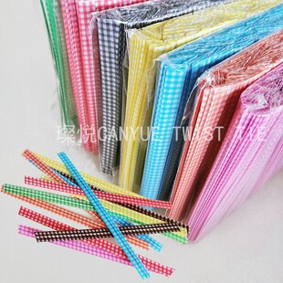 彩色格子塑料包铁丝扎带烘焙包装袋子封口扎丝绑丝面包扎捆条包邮