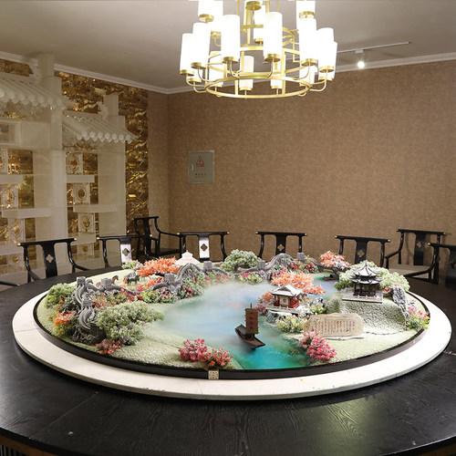 酒店大圆桌摆件转盘桌花中间摆设喷雾雾化造景餐桌创意摆花装饰品