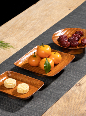 手工竹编茶点盘圆形高脚水果篮点心盘干果零食筐糕点托盘小吃碟子