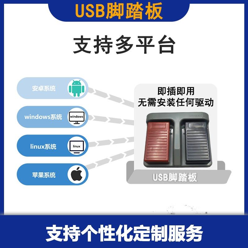 USB脚踏板开关两位游戏B超内镜胃镜彩超采图控制图像采集键盘按键