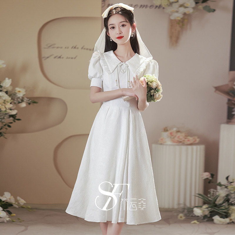 白色小晚礼服女2023新款高级感宴会气质高端领证伴娘服订婚连衣裙