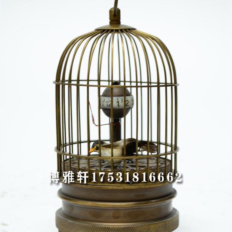 鸟笼钟古典机械纯铜把玩小座钟趣味娱乐钟欧式家居摆件装饰