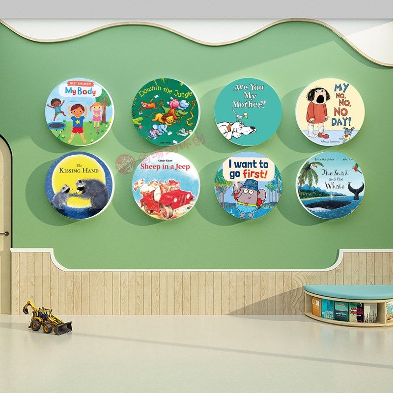 英文圆形教室楼梯绘本室图书区阅览室墙面壁画幼儿园挂画立体墙贴