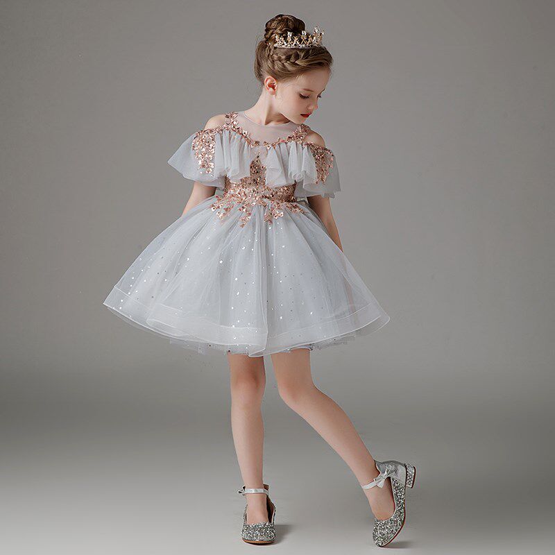 儿童礼服短款女童主持人花童公主裙蓬蓬婚纱小女孩生日钢琴演出服