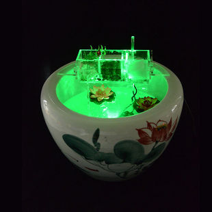 荷花缸圆形陶瓷鱼缸过滤器三合一鱼盆圆缸上置过滤盒滴流槽大小型