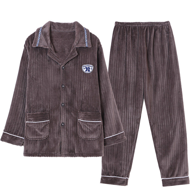 秋冬款加厚珊瑚绒睡衣男士加绒套装大码法兰绒家居服男春秋款保暖