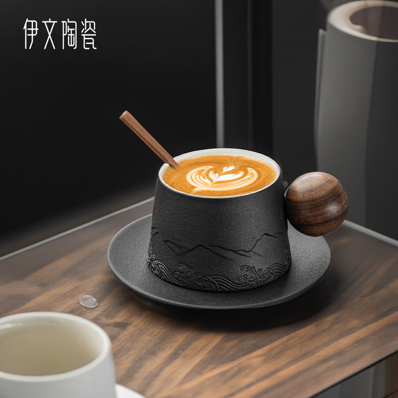 山海行咖啡杯碟套装陶瓷高档精致喝水杯子办公室轻奢拿铁杯送爸爸
