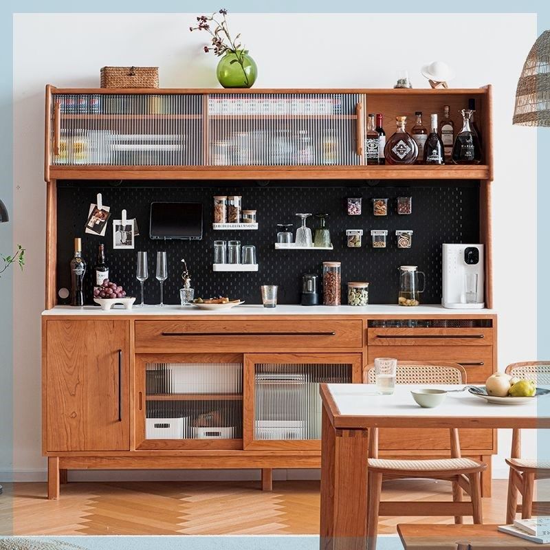 简约实木樱桃木餐边柜岩板高一体靠墙客厅中古储物酒柜日式茶水柜,住宅家具,餐边柜,淘宝优惠券,粉丝福利购,淘宝优惠卷