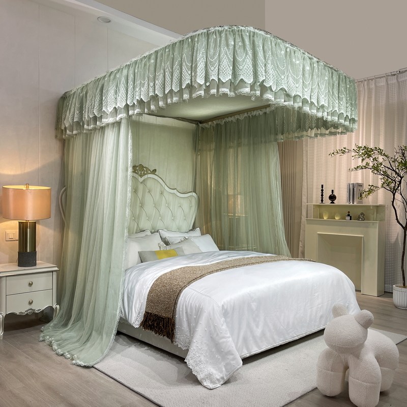 贝琳梦新款可升降蚊帐U型加密导轨式床帘落地宫廷三开门1.8公主风