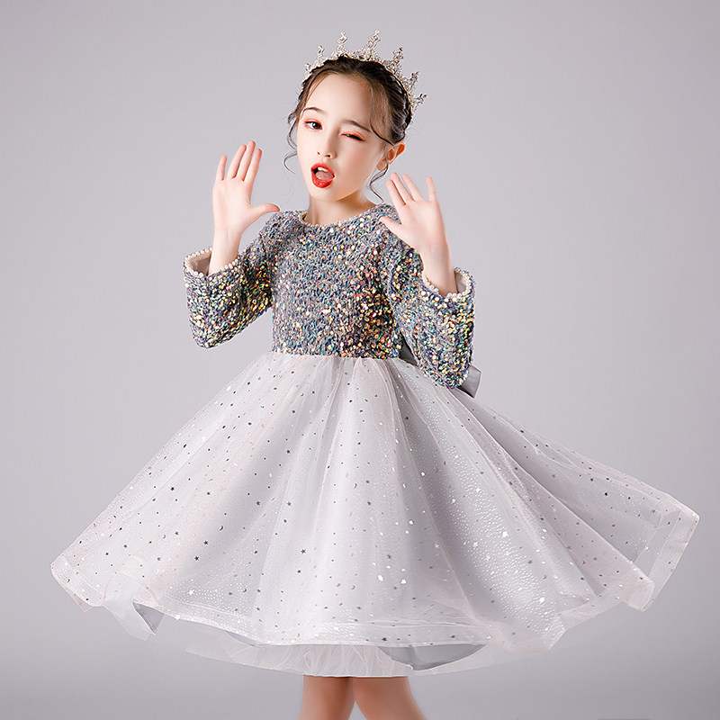 女童礼服红色儿童新年公主裙主持人小花童婚礼高端钢琴演出服冬季