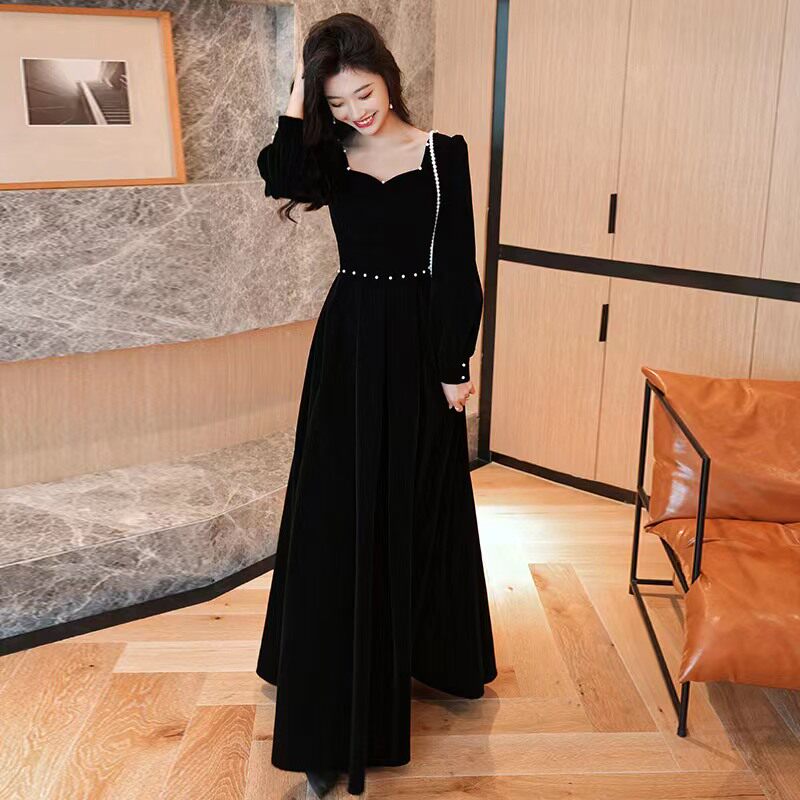 黑色法式晚礼服裙成人礼女生轻奢小众主持人连衣裙高级感演出服女