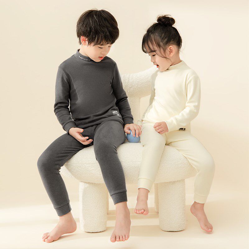 女童内衣套装德绒保暖加绒加厚自发热男童中大童打底儿童秋衣秋裤