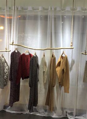 服装店树枝衣架原木简约展示架吊顶悬挂架晾衣杆麻绳吊挂女装货架