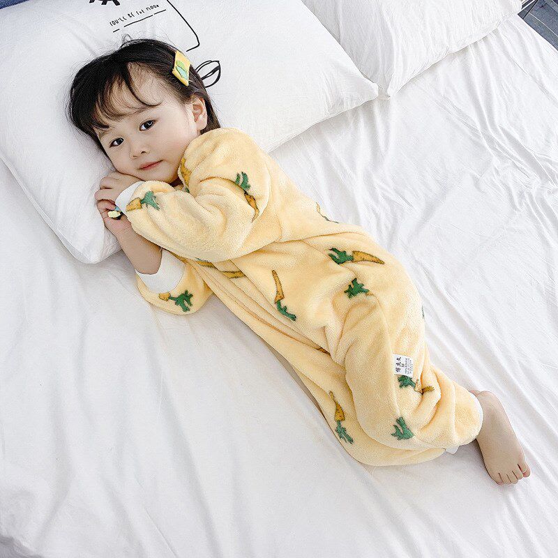 宝宝法兰绒睡衣秋冬加绒家居服儿童连体小童爬爬服婴儿睡袋加厚