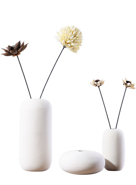 韩国民宿咖啡厅花瓶摆件陶瓷素烧北欧风白色插花简约摆设