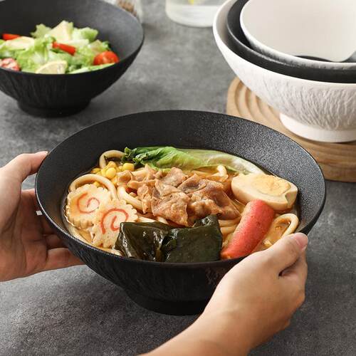 日式拉面碗家用大号汤碗黑白牛肉面碗海大碗单个泡面碗斗笠陶瓷碗