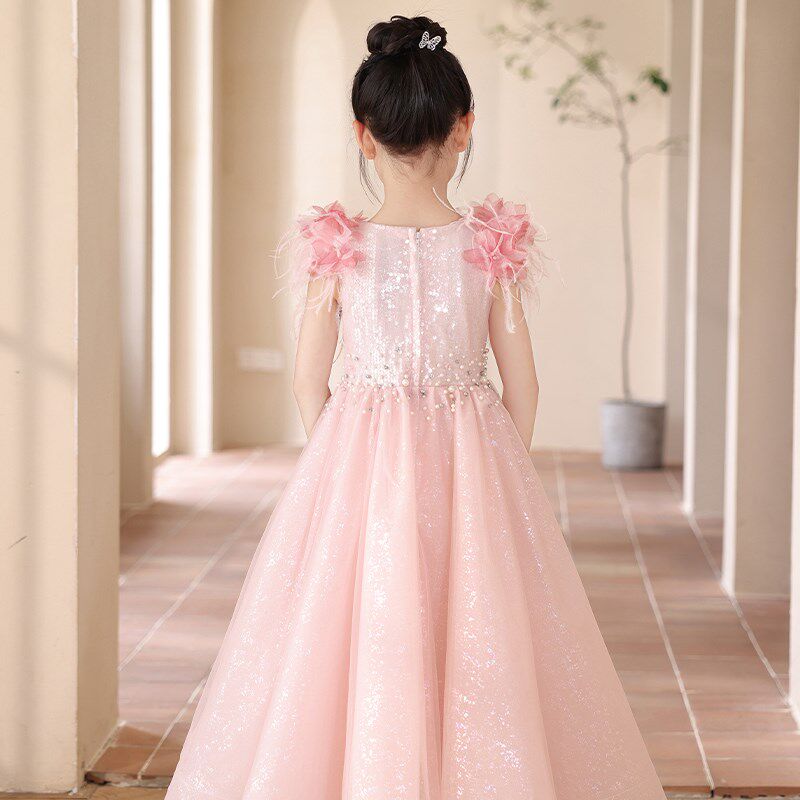 女童礼服粉色花仙子高端洋气亮片生日钢琴主持走秀演出齐地公主裙