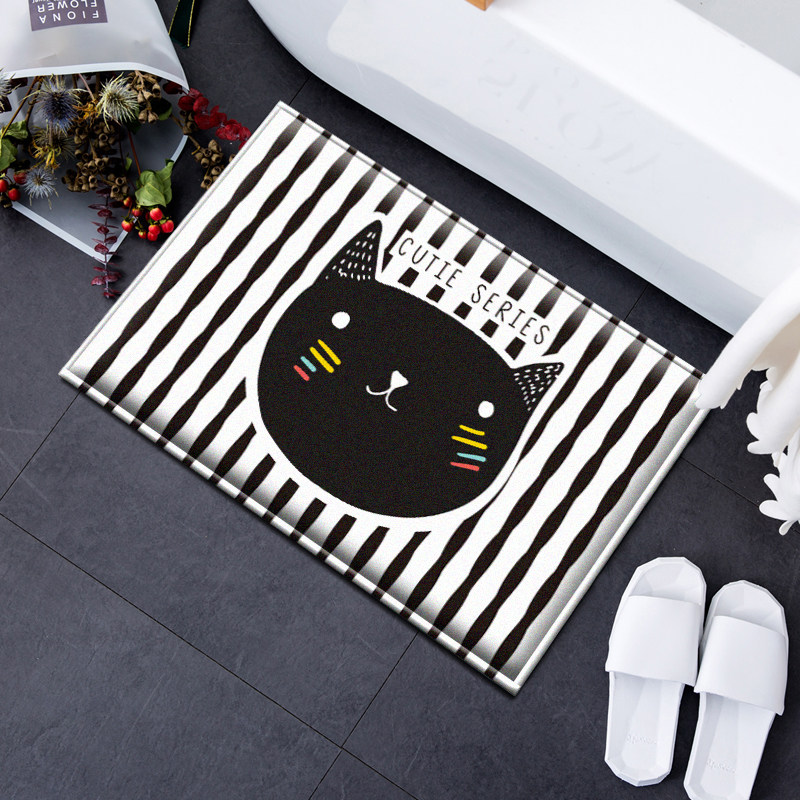 黑白条纹猫北欧时尚卡通吸水地垫 客厅卧室进门脚垫 浴室床边地毯,居家布艺,家用脚垫,淘宝优惠券,粉丝福利购,淘宝优惠卷