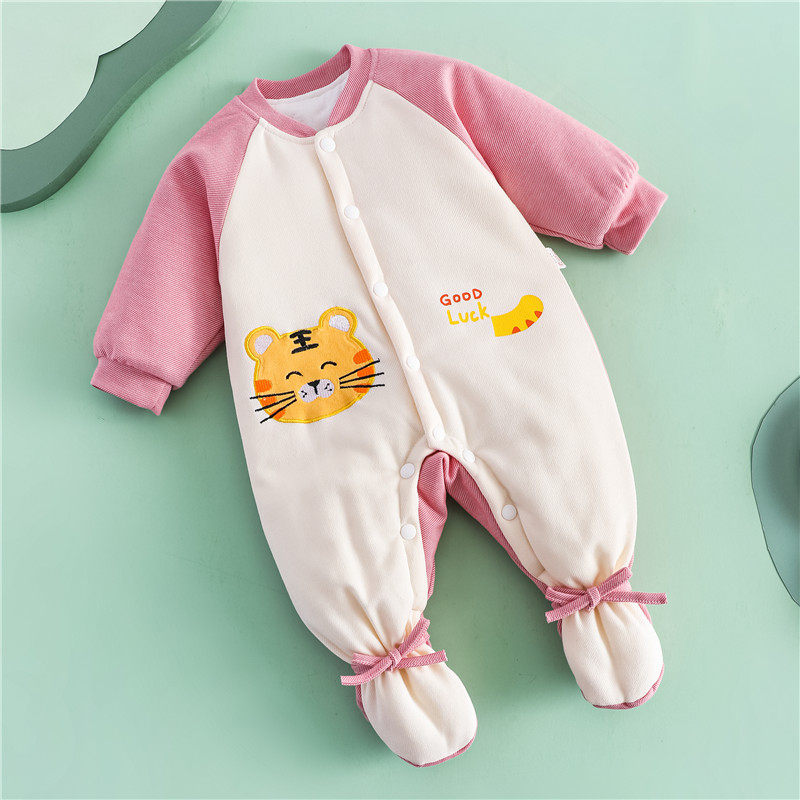 婴儿冬款连体衣新生宝宝加厚冬装外套连袜夹棉衣服秋包脚棉服冬季