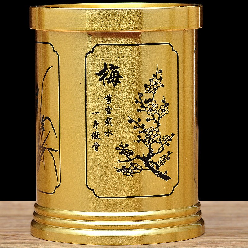 彩铜梅兰竹菊笔筒摆件家居送老师办公室桌面书架书房创意装饰礼品