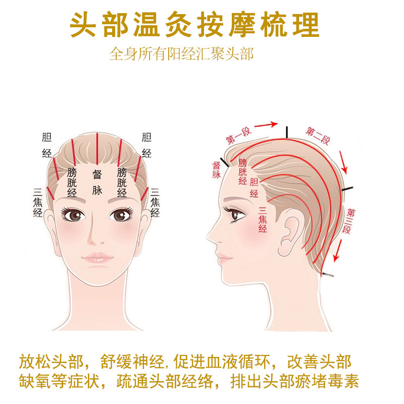 泗滨砭石头部按摩电热经络梳理温灸能量石温控头疗神器梳头防脱发