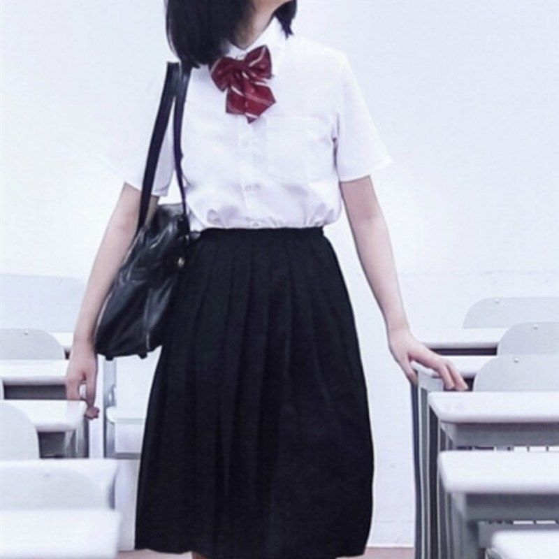 学院风jk制服中长款百褶半身裙长裙学生班服短袖衬衫套装大码女夏